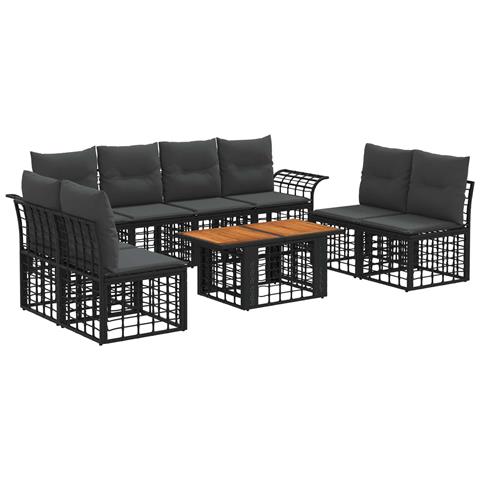 Set Divano da Giardino 9 pz Nero e Grigio scuro polyrattan - Foto 1