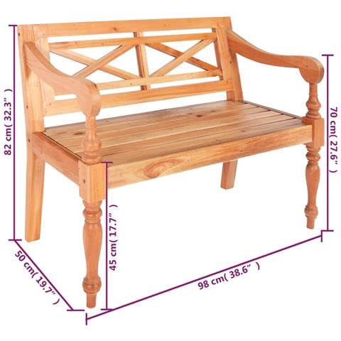 vidXL Panchina Batavia 98 cm Legno Massello di Mogano Marrone Chiaro - Foto 6