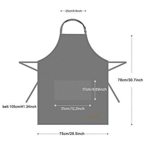 2 Confezioni Grembiule Da Cucina Impermeabile Regolabile Chef Grembiule Con Tasche Per La Casa Ristorante Artigianato Giardino Barbecue Scuola Coffee House Grembiule Uomo Donna (grigio) - Foto 2
