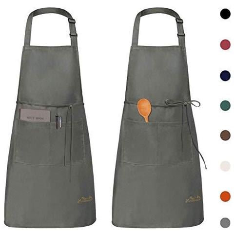 2 Confezioni Grembiule Da Cucina Impermeabile Regolabile Chef Grembiule Con Tasche Per La Casa Ristorante Artigianato Giardino Barbecue Scuola Coffee House Grembiule Uomo Donna (grigio) - Foto 1