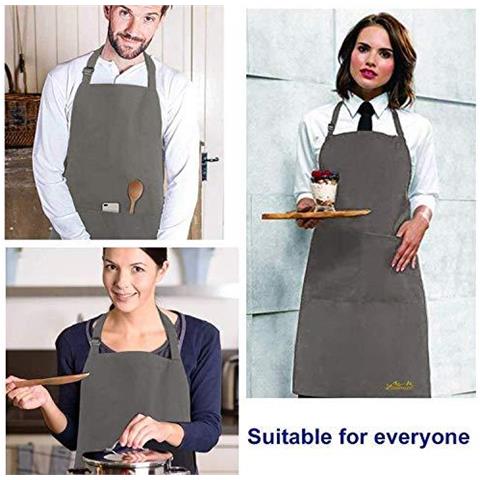 2 Confezioni Grembiule Da Cucina Impermeabile Regolabile Chef Grembiule Con Tasche Per La Casa Ristorante Artigianato Giardino Barbecue Scuola Coffee House Grembiule Uomo Donna (grigio) - Foto 4