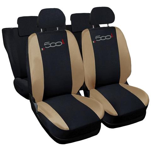 Coprisedili Auto Compatibili Per 500l, Made In Italy, Set Di Copri Sedili Anteriori E Posteriori (unico Colore) Con Copri Poggiatesta Incluso, Tessuto Poliestere, Colore - Nero \blu Beige - Foto 1