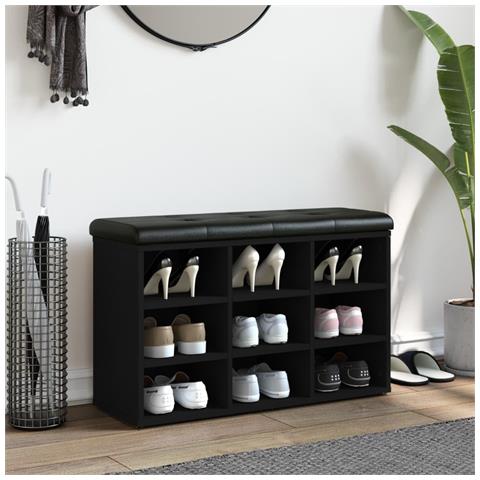 Panca Porta Scarpe Nera 82x32x50 Cm In Legno Multistrato - Foto 3
