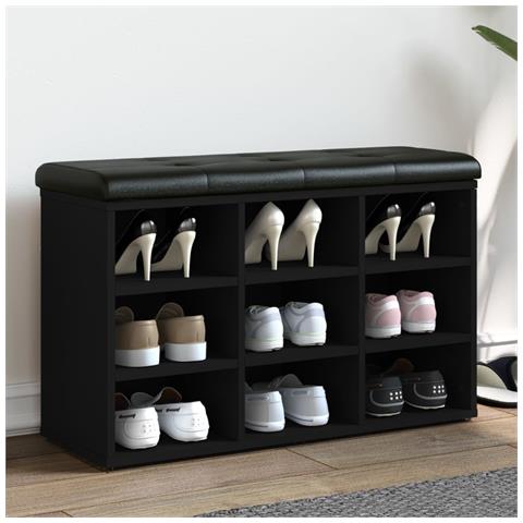 Panca Porta Scarpe Nera 82x32x50 Cm In Legno Multistrato - Foto 1