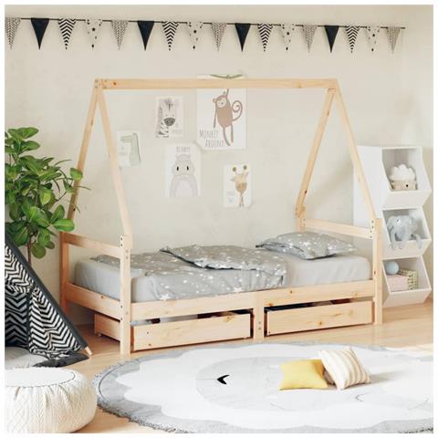 Giroletto per Bambini con Cassetti 80x160cm Legno Massello Pino - Foto 1