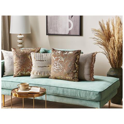 Set Di 2 Cuscini Daffodil Velluto 45 X 45 Cm Marrone Trama Floreale - Foto 1