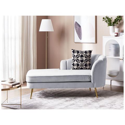 Chaise Longue Versione Destra Allier Velluto Grigio Chiaro - Foto 1