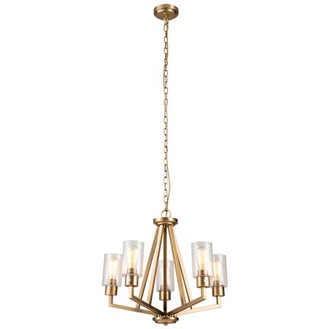 Lampadario Contemporaneo Deryn Acciaio Ottone Naturale 5 Luci E27 - Foto 1