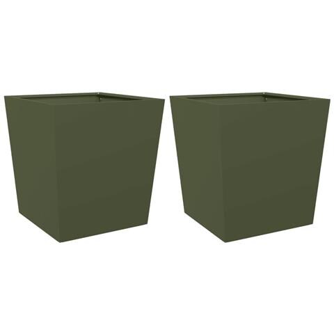 Fioriere da Giardino 2 pz Verde Oliva 50x50x50 cm in Acciaio - Foto 1