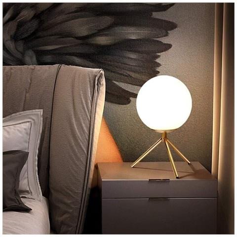 Lampada Da Tavolo 1 Sfera In Vetro Lume Supporto Treppiedi Abat Jour Bronzo D35 - Foto 2