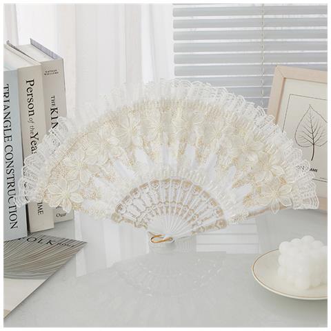 Ventaglio Da Danza In Pizzo Bianco Elegante, Accessorio Fotografico E Decorazione Per La Casa Modello 1 - Foto 7