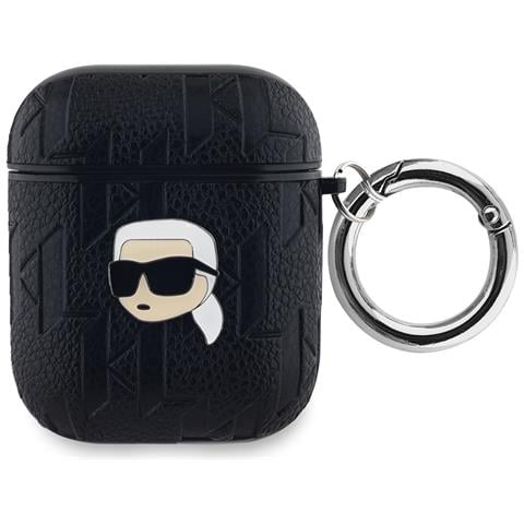 Custodia Per Airpods 1 / 2 Monogram Con Design A Rilievo Della Testa Di Karl, Nero - Foto 1