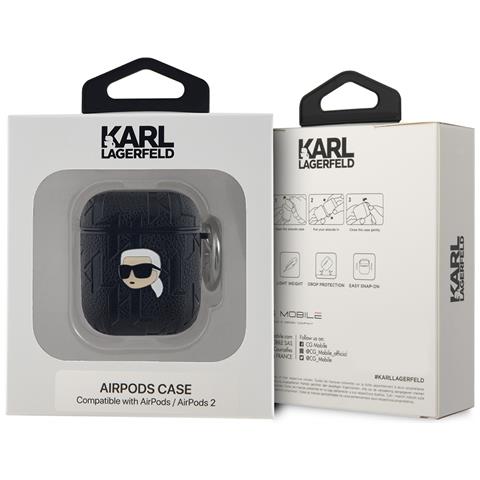 Custodia Per Airpods 1 / 2 Monogram Con Design A Rilievo Della Testa Di Karl, Nero - Foto 3