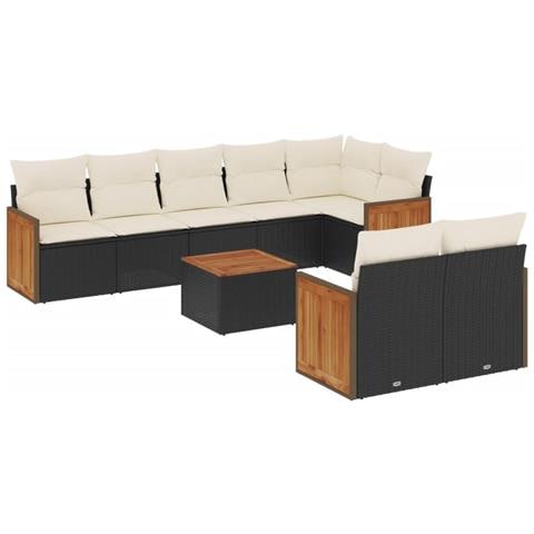 Set Divani Da Giardino 9 Pz Con Cuscini Nero In Polyrattan - Foto 2