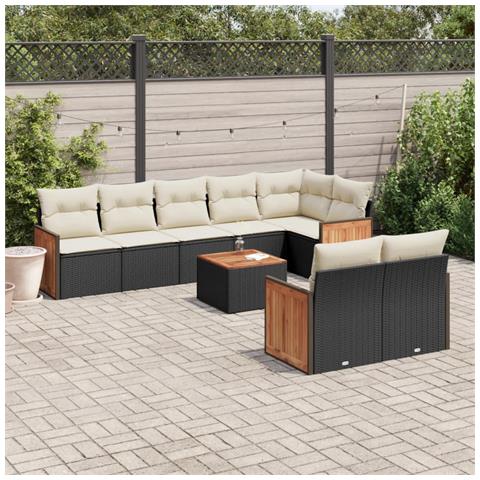 Set Divani Da Giardino 9 Pz Con Cuscini Nero In Polyrattan - Foto 1