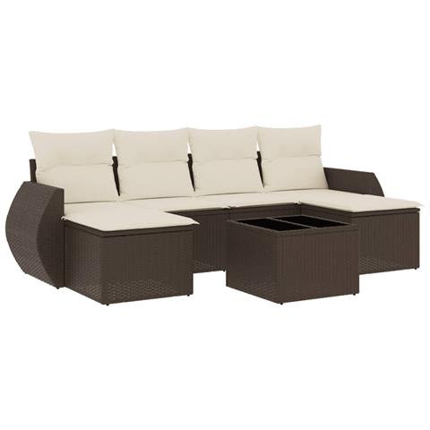 Set Divani Da Giardino 7 Pz Con Cuscini Marrone In Polyrattan - Foto 2
