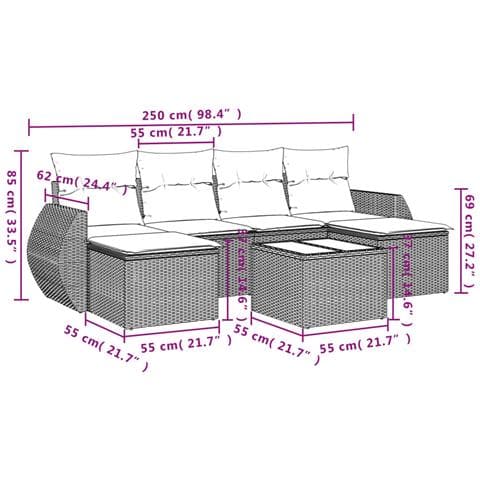 Set Divani Da Giardino 7 Pz Con Cuscini Marrone In Polyrattan - Foto 3