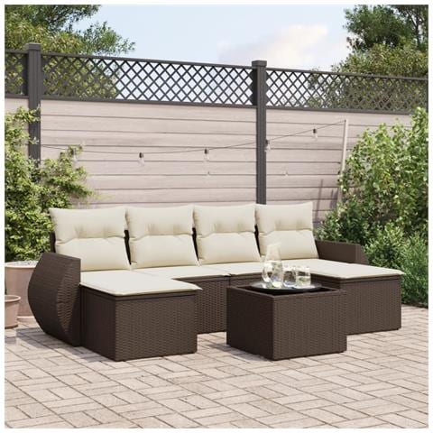 Set Divani Da Giardino 7 Pz Con Cuscini Marrone In Polyrattan - Foto 1