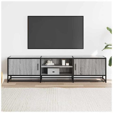Mobile Tv Grigio Sonoma 160x35x41cm Legno Multistrato E Metallo - Foto 3