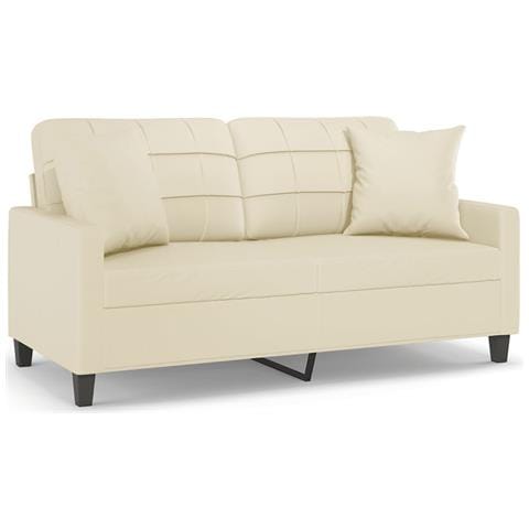 Divano A 2 Posti Con Cuscini Crema 140 Cm In Similpelle - Foto 2