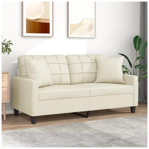 Divano A 2 Posti Con Cuscini Crema 140 Cm In Similpelle - Foto 1