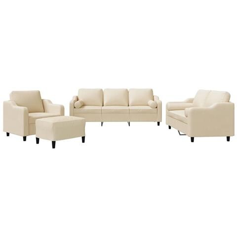 Set Divani 4 pz con Cuscini Crema in Tessuto - Foto 1