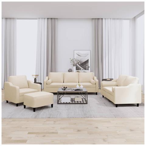 Set Divani 4 pz con Cuscini Crema in Tessuto - Foto 2