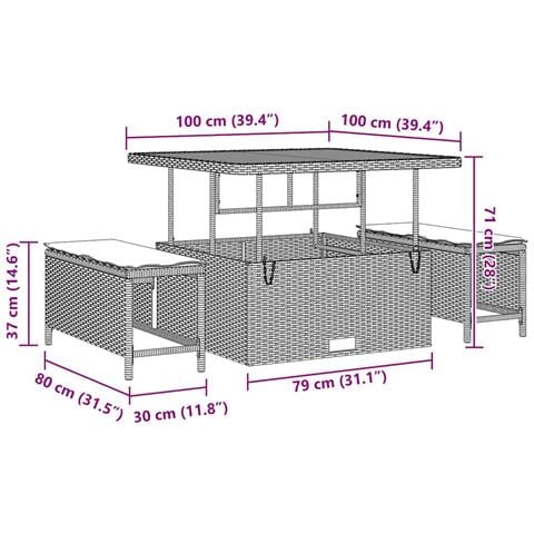 Set di divani da giardino  da 12 pezzi con cuscini Beige Rattan Polietilene Acacia, Set da pranzo da giardino  da 3 pezzi con cuscini Beige Rattan Polietilene Acacia, Divano da giardino per 2 persone  con cuscini Beige Rattan Polietilene - Foto 9