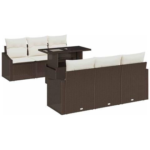 Set di divani da giardino in 7 pezzi con cuscini in polyrattan marrone - Foto 1