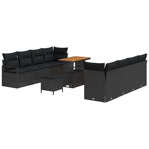 Set Divano da Giardino  a 11 Pezzi con Cuscini Rattan Polietilene Nero Acacia, Divano da Giardino  a 2 Posti con Spazio di Stoccaggio & Cuscini Rattan Polietilene Nero, Set da Pranzo da Giardino vitaXL a 3 Pezzi con Cuscini Rattan Polietilene Nero Acacia - Foto 1