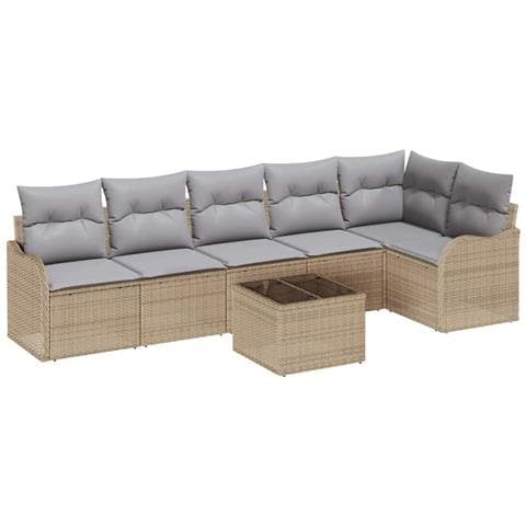 Set Divano da Giardino 7 Pezzi con Cuscini Nero Polyrattan, Divano da Giardino 2 Posti con Storage e Cuscini Beige Polyrattan - Foto 1