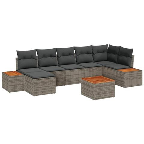 Set Divano da Giardino con Cuscini Grigio Polyrattan Acacia - Foto 1