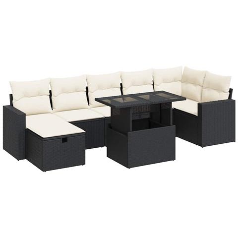 Set Divani da Giardino con Cuscini 8 pz Nero in Polyrattan - Foto 1