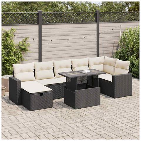 Set Divani da Giardino con Cuscini 8 pz Nero in Polyrattan - Foto 2