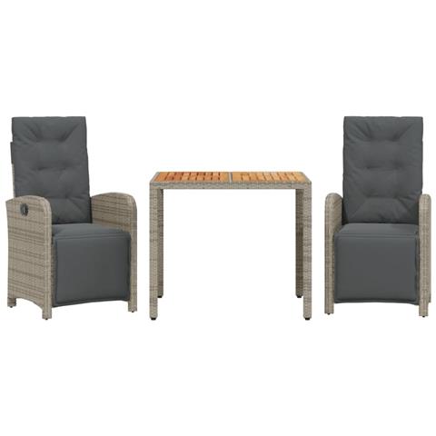 Set da Bistrò 3 pz con Cuscini Grigio in Polyrattan - Foto 1