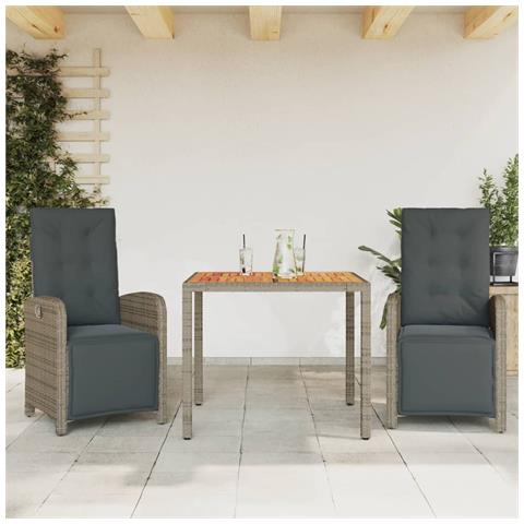 Set da Bistrò 3 pz con Cuscini Grigio in Polyrattan - Foto 2