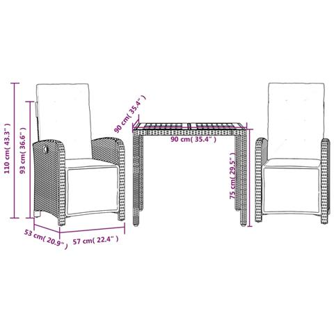 Set da Bistrò 3 pz con Cuscini Grigio in Polyrattan - Foto 9