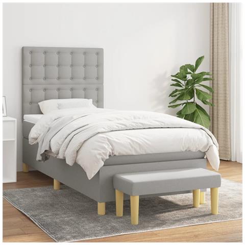 Giroletto a Molle con Materasso Grigio Chiaro 90x190 cm Tessuto - Foto 2