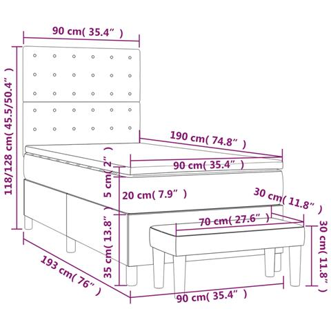 Giroletto a Molle con Materasso Grigio Chiaro 90x190 cm Tessuto - Foto 8
