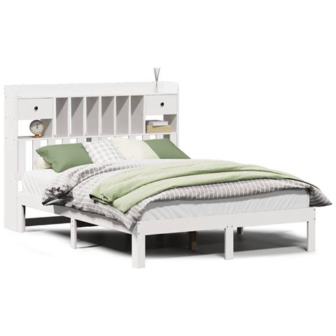Letto Libreria senza Materasso Bianco 135x190 cm Legno di Pino - Foto 1