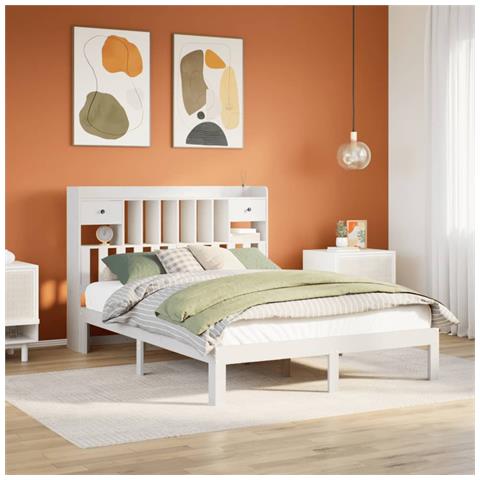 Letto Libreria senza Materasso Bianco 135x190 cm Legno di Pino - Foto 2
