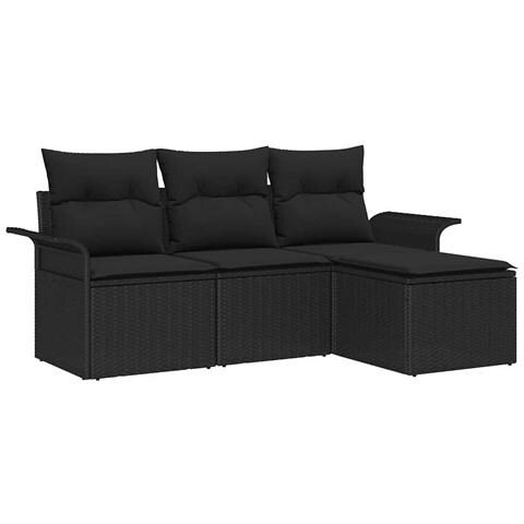 Set Divano da Giardino con cuscino 4 pcs Nero Poly Rattan - Foto 1