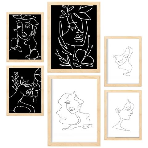 Set Di 6 Stampe Serene Beauty 2 In Dipinti Decorativi Estetici Astratti Femminili Per Il Tuo Soggiorno Di Casa A3 & A4 Telaio In Legno Chiaro - Foto 1