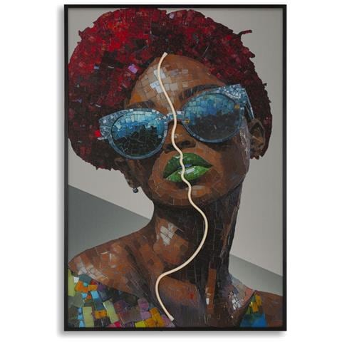 Stampa Con Led Su Tela Afro Ritratto Mosaico Con Applicazione 3d - Foto 1