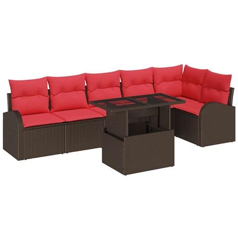 Set Divano da Giardino con cuscino 7 pcs Marrone Poly Rattan - Foto 1