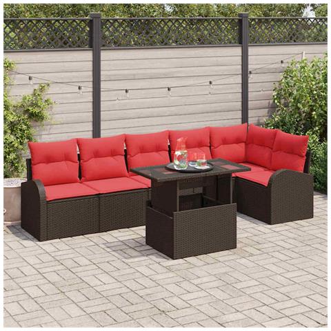 Set Divano da Giardino con cuscino 7 pcs Marrone Poly Rattan - Foto 2