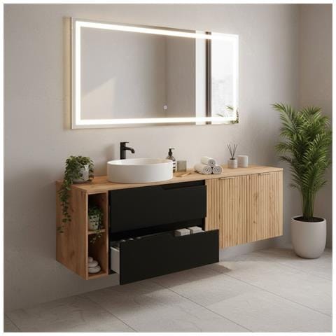 Mobile sottolavabo, Bianco e nero, 140 cm, Con piano d'appoggio, 2 cassetti, MDF, 2 ante, Ripiano integrato, MODERNO - Foto 5