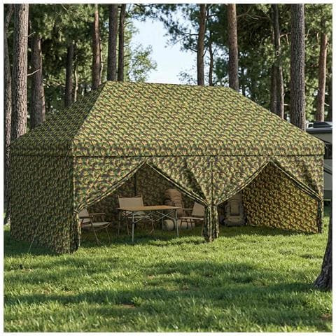 Tendone con 4 Pareti Laterali 2,9 x 5,8 m Camouflage Militare - Foto 2