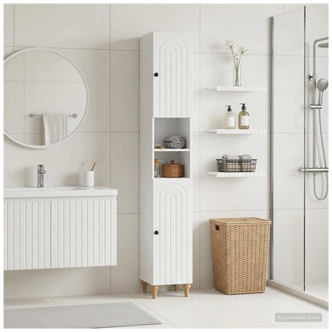 Armadio da Bagno con Ripiano Aperto ALKMAAR Bianco Lucido - Foto 2