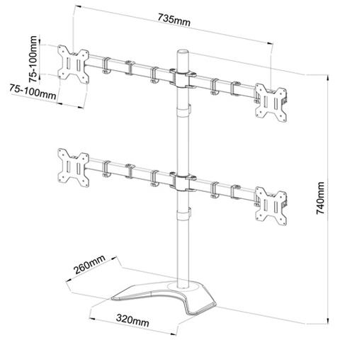 Supporto da Scrivania ICA-LCD 2540 per 4 Monitor 13'' - 27'' con Base con 4 Braccia Portata 10 kg per Braccio - Foto 2